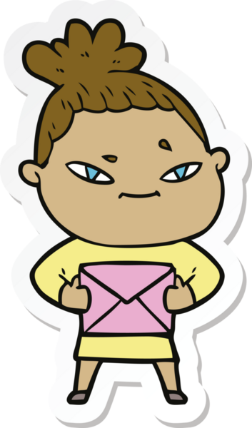 Bir insan tarafından çizilmiş bir karikatür kadının çıkartması.