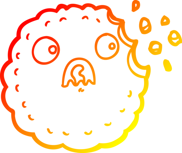 Bir insan tarafından çizilmiş korkmuş kurabiye karikatürünün sıcak gradyan çizgisi.