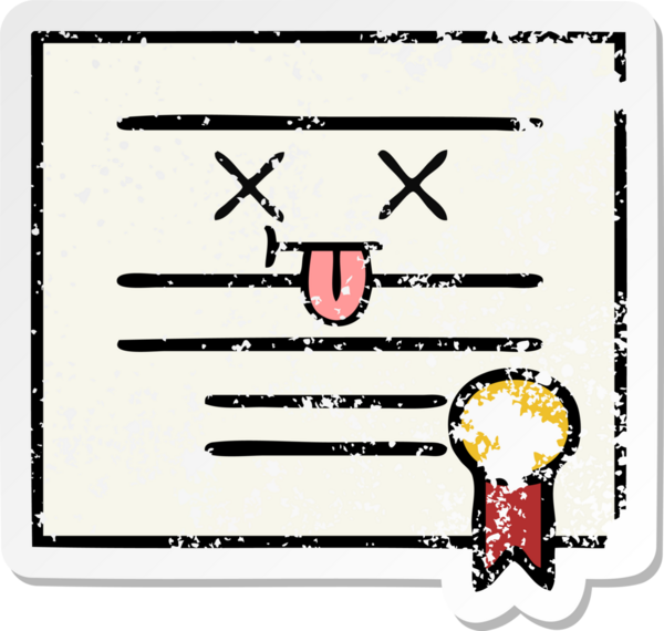 Bir insan tarafından çizilmiş şirin bir karikatür mezuniyet diplomasının sıkıntılı çıkartması.