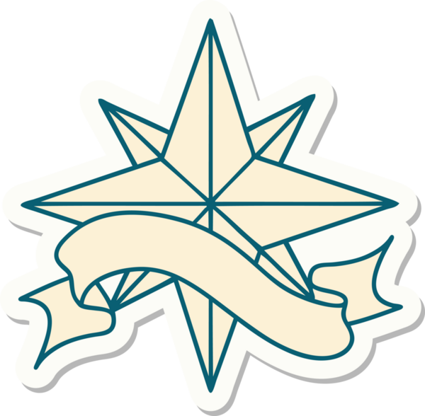 Bir insan tarafından çizilmiş bir yıldızın pankartına sahip dövme stili.