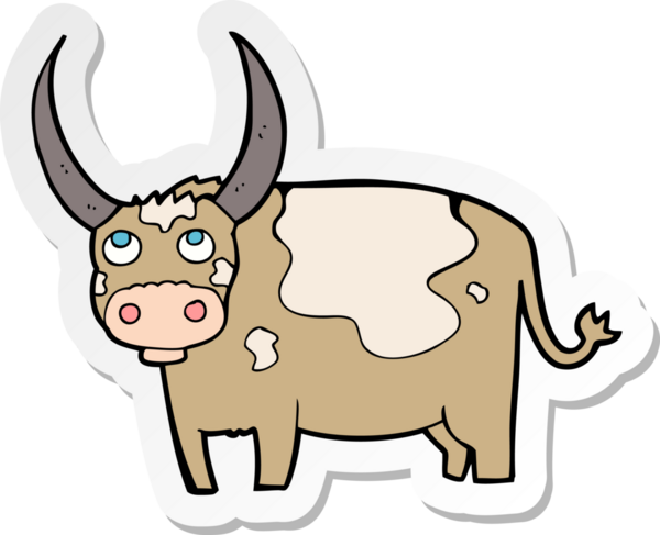 Bir insan tarafından çizilmiş çizgi film ineğinin çıkartması.