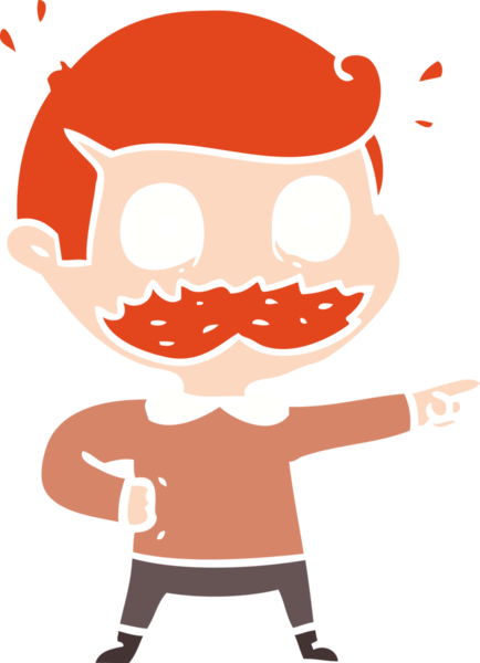 Bıyıklı düz renkli karikatür adam bir insan tarafından çizilmiş.