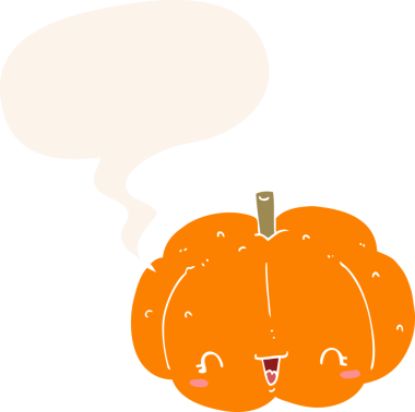 bir insan tarafından çizilmiş, konuşma baloncuklu çizgi film balkabağı.