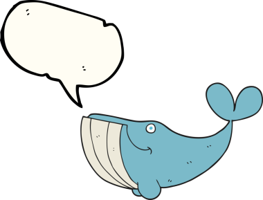 Bir insan tarafından çizilmiş serbest konuşma balonu karikatürü mutlu balina