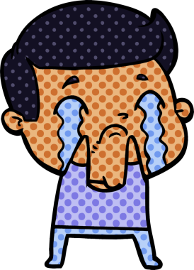 Bir insan tarafından çizilmiş ağlayan çizgi film adamı.