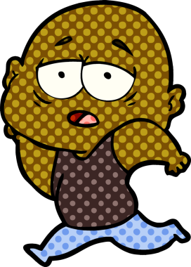 Bir insan tarafından çizilmiş yorgun, kel bir adam.