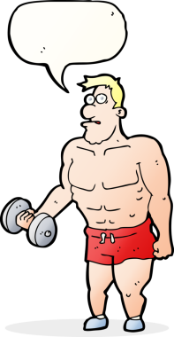 Bir insan tarafından çizilen konuşma baloncuğuyla ağırlık kaldıran çizgi filmci.