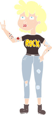 Bir insan tarafından çizilen rockçı kızın düz renk çizimi