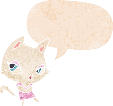 Bir insan tarafından çizilmiş, grunge 'da konuşma baloncuğu olan çizgi film kadın kedisi.