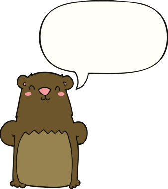 Bir insan tarafından çizilmiş konuşma balonlu çizgi film ayısı.