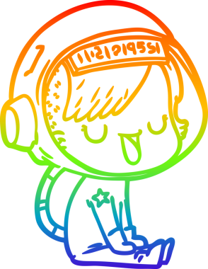 Gökkuşağı gradyan çizgi çizimi bir insan tarafından çizilmiş astronot bir kadın.