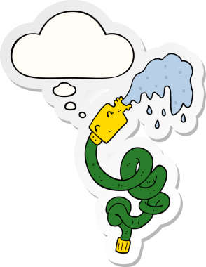 Düşünce baloncuklu karikatür hortumu bir insan tarafından çizilmiş bir çıkartma.