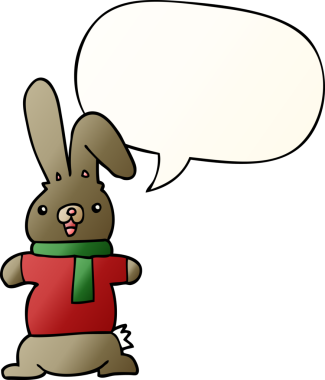 Bir insan tarafından çizilmiş, konuşma baloncuklu çizgi film tavşanı.