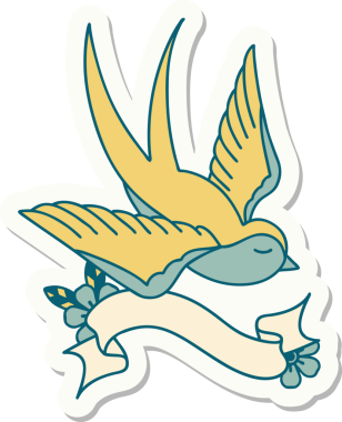 Bir insan tarafından çizilmiş bir kırlangıç sancağına sahip dövme stili.