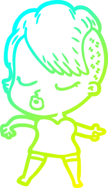 Bir insan tarafından çizilmiş soğuk gradyan çizgi film karakteri güzel hippi kız.