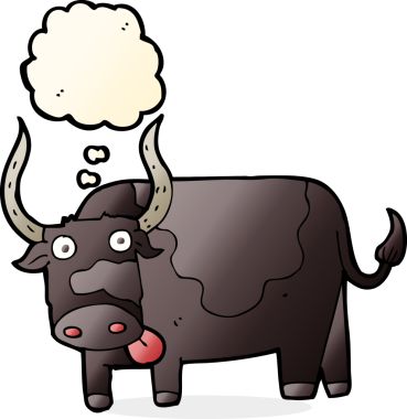 Bir insan tarafından çizilmiş düşünce baloncuklu çizgi film boğası.