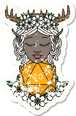 Retro Dövme Tarzı Elf Karakteri Nautral 20 zar bir insan tarafından çizilmiş