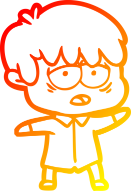 Bir insan tarafından çizilmiş, bitkin bir çocuğun sıcak çizgi çizimi.