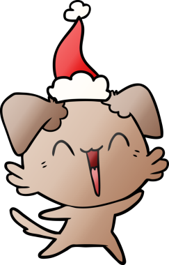 Bir insan tarafından çizilmiş küçük mutlu köpek eli çizilmiş Noel Baba şapkası.