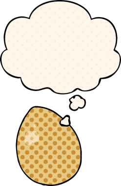 Çizgi roman tarzında bir insan tarafından çizilmiş düşünce baloncuklu çizgi film yumurtası.