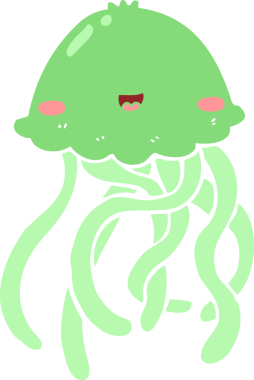 Sevimli düz renkli çizgi film denizanası bir insan tarafından çizilmiş.