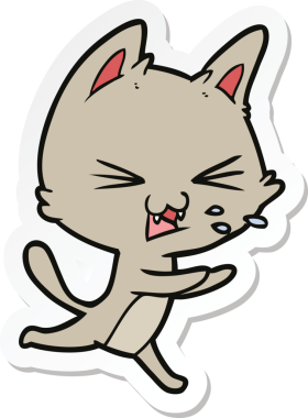 Bir insan tarafından çizilmiş çizgi film kedisinin çıkartması.