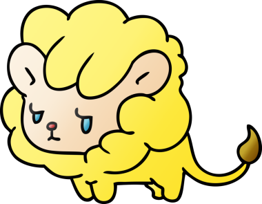 gradyan çizgi film çizimi kawaii sevimli aslan yavrusu bir insan tarafından çizilmiş.