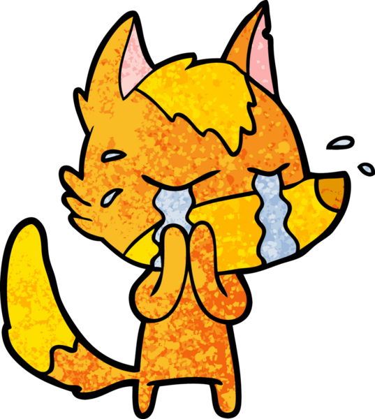 Bir insan tarafından çizilmiş üzgün küçük tilki çizgi film karakteri.