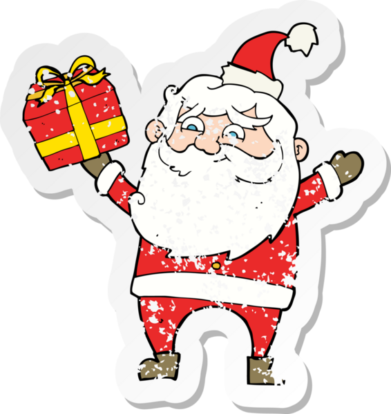 Bir insan tarafından çizilmiş mutlu Noel Baba çizgi filminin gerilimli retro yapıştırması.