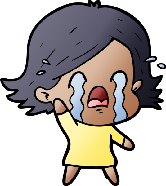 Bir insan tarafından çizilmiş ağlayan çizgi film kadını.