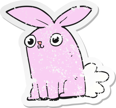 Bir insan tarafından çizilmiş karikatür tavşanı çıkartması.