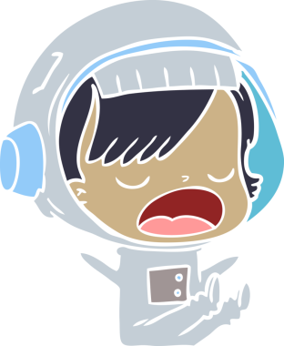 Düz renkli çizgi film astronot kadın bir insan tarafından çizilmiş.