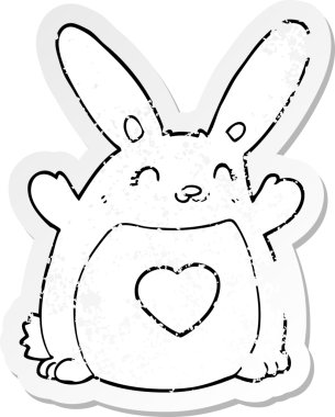 Bir insan tarafından çizilmiş aşk dolu bir kalbi olan çizgi film tavşanı.