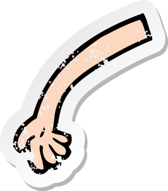 Bir insan tarafından çizilmiş bir karikatür kolunun gerilmiş çıkartması.