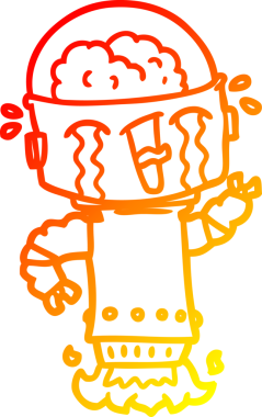 Bir insan tarafından çizilmiş, karikatür ağlayan bir robot çizimi.