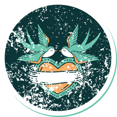 Kederli sembolik dövme stili kırlangıçlar ve bir insan tarafından çizilmiş sancaklı kalp.