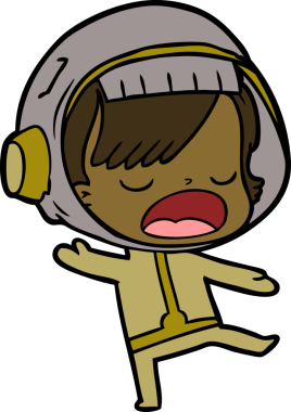 Bir insan tarafından çizilmiş, konuşan astronot kadın.