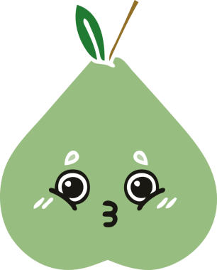 Bir insan tarafından çizilmiş yeşil bir armutun düz renkli retro karikatürü