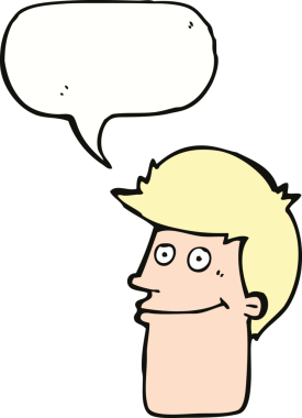 Bir insan tarafından çizilmiş konuşma balonlu gülümseyen adam.