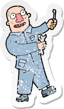 Bir insan tarafından çizilmiş karikatür mekaniğinin gerilimli yapıştırması.