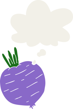 Düşünce baloncuğu olan sebze çizgi filmi bir insan tarafından çizilmiş.