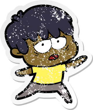 Bir insan tarafından çizilmiş bitkin bir çizgi film karakterinin sıkıntılı çıkartması.