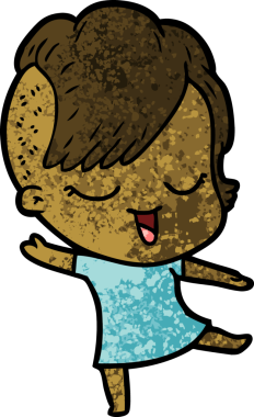 Bir insan tarafından çizilmiş mutlu çizgi film kızı.