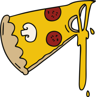 Bir insan tarafından çizilmiş tuhaf bir pizza dilimi.