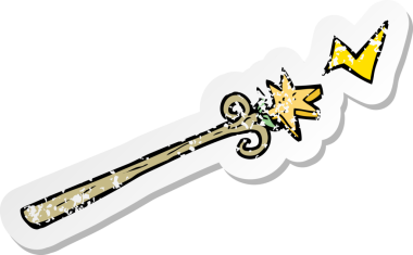 Bir insan tarafından çizilmiş bir çizgi film sihirli değneğinin gerilmiş yapıştırması.