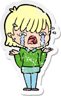 Bir insan tarafından çizilmiş, ağlayan bir çizgi film kızının sıkıntılı çıkartması.