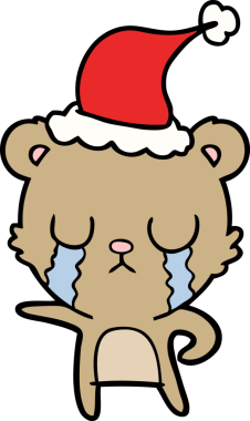 Ağlayan el çizgisi çizilmiş bir ayı Noel Baba şapkası giymiş bir insan tarafından çizilmiş.