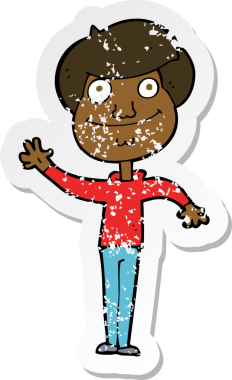 Bir insan tarafından çizilmiş mutlu bir adamın karikatür çıkartması.