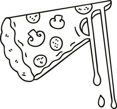 Bir insan tarafından çizilmiş tuhaf çizgi film peynirli pizza.