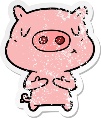 Bir insan tarafından çizilmiş çizgi film içerikli bir domuzun sıkıntılı çıkartması.